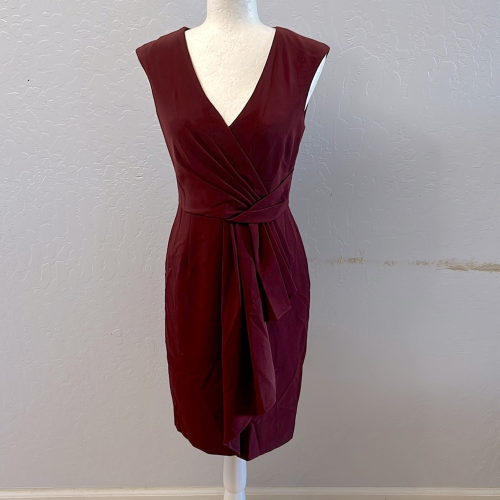 Adrianna Papell Burgundy Draped Detail Sheath Dress